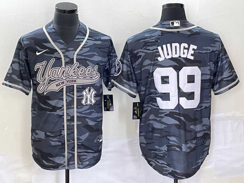 Mens New York Yankees #99 Aaron Judge Grey Camo Cool Base With Patch Stitched Baseball Jerseys->new york yankees->MLB Jersey